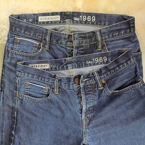 2 pairs of Men's 30x30 Gap 1969 Straight Button Fly Jeans